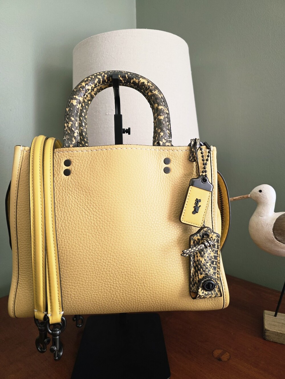 Coach Rogue 25 59235 Hay Yellow Snakeskin Pebbled Leather Satchel Bag 1941